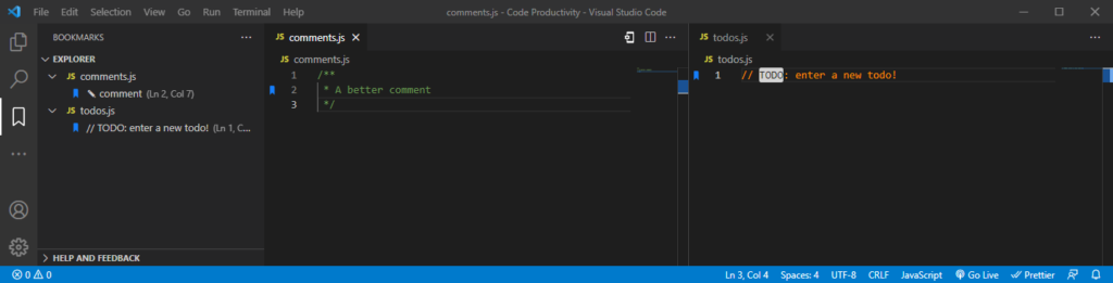 bookmarks vs code extension to be more productive