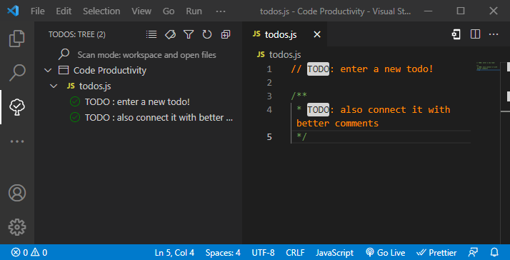 to do tree vs code extension to be more productive with better comments