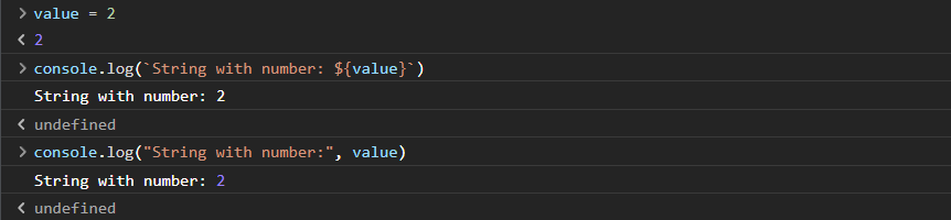 print in console javascript: different methods and outputs