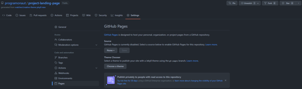 Create a free landing page: GitHub Pages