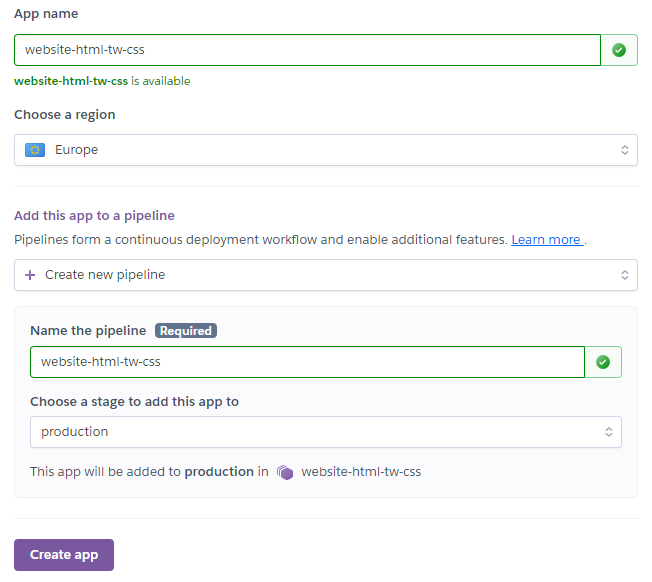 host application with heroku: information for new app